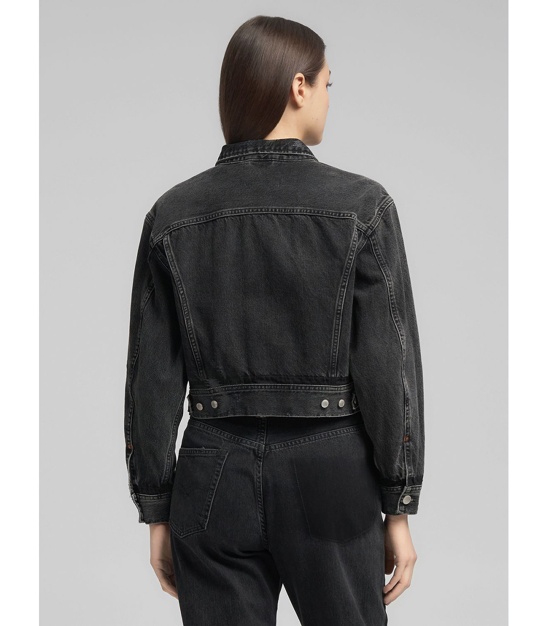 クロップド デニムジャケット（セットアップ） 詳細画像 ブラック 3